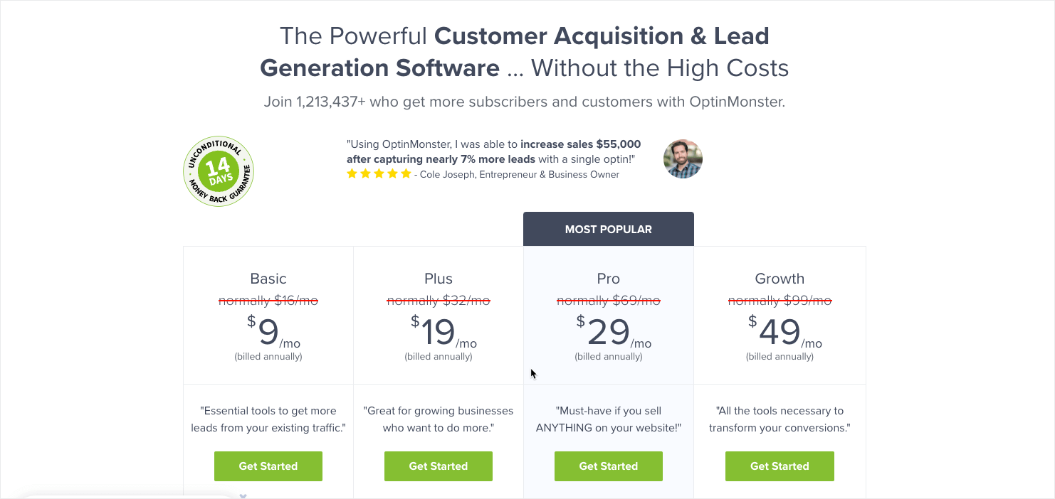 OptinMonster Pricing Page